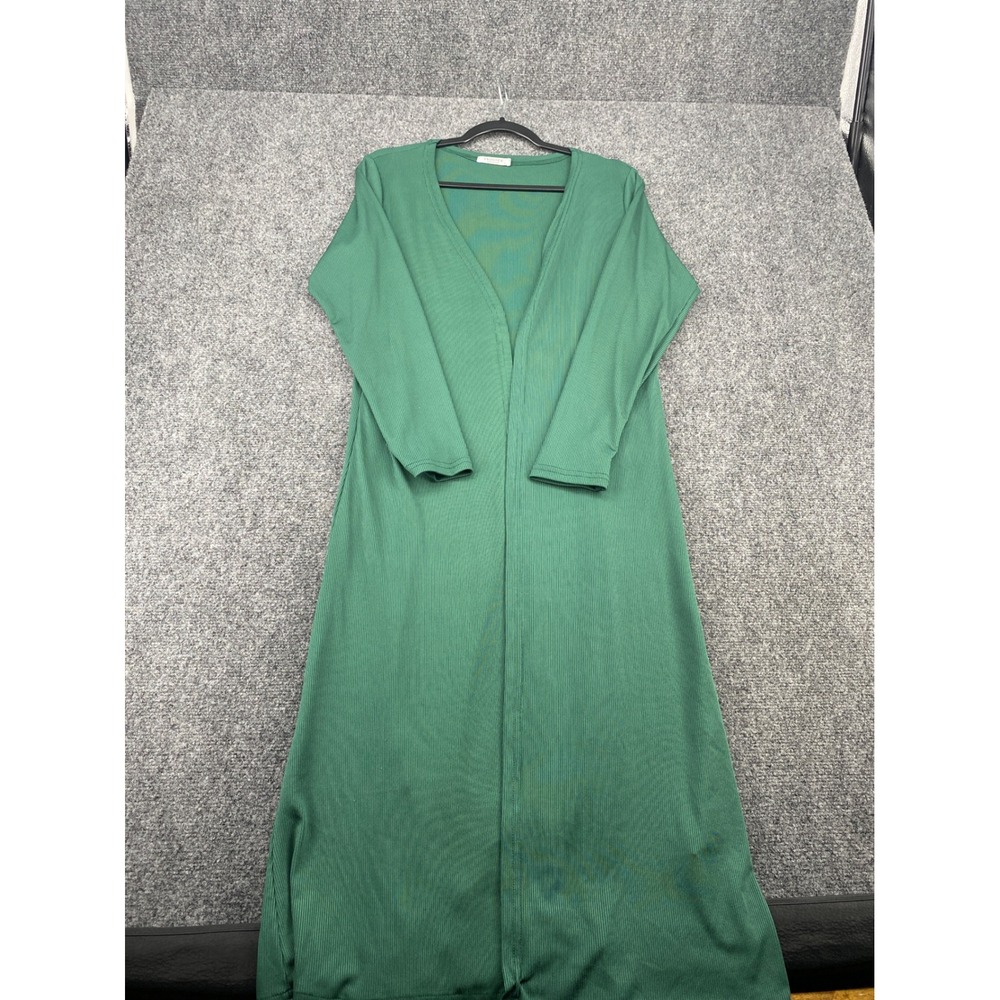 Ekouaer Ribbed Duster Cardigan Open Front Maxi Long Sleeve Women Small Green